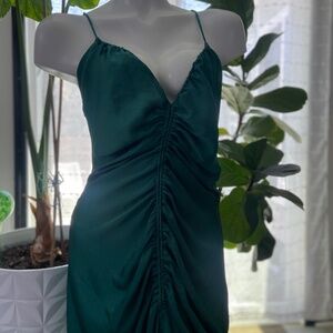 Green satin ruched slip dress Free People XL